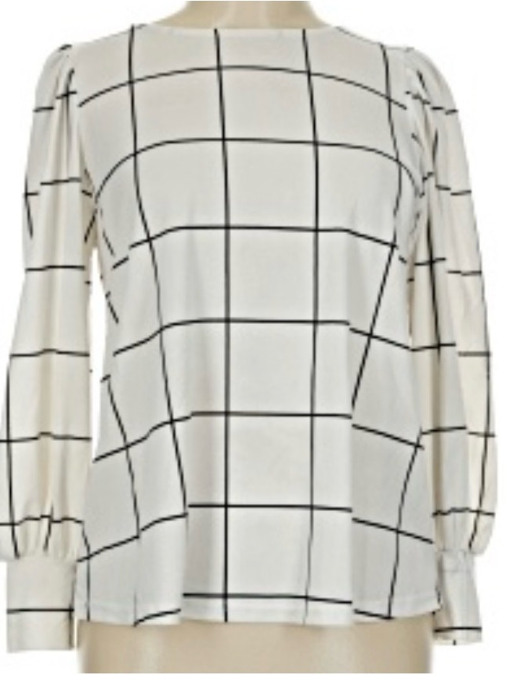 Fifty Street Women’s M White Grid Pattern Long Sleeve Top Classic Workwear